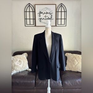 Vintage Worthington Black One Button Blazer 100% Wool Size 16W Classic Designer